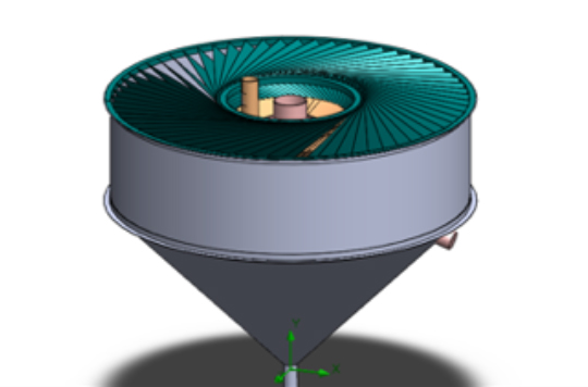 The KraVi® is designed to run at high hydraulic loading. The turbulent flow within the unit is converted to laminar flow so that only the dispersed fines fraction is removed, while the underflow consequently comprises of a heavier concentrate. 